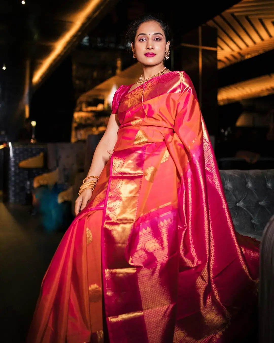 Pooja Ramachandran Stills in Red Saree Blouse